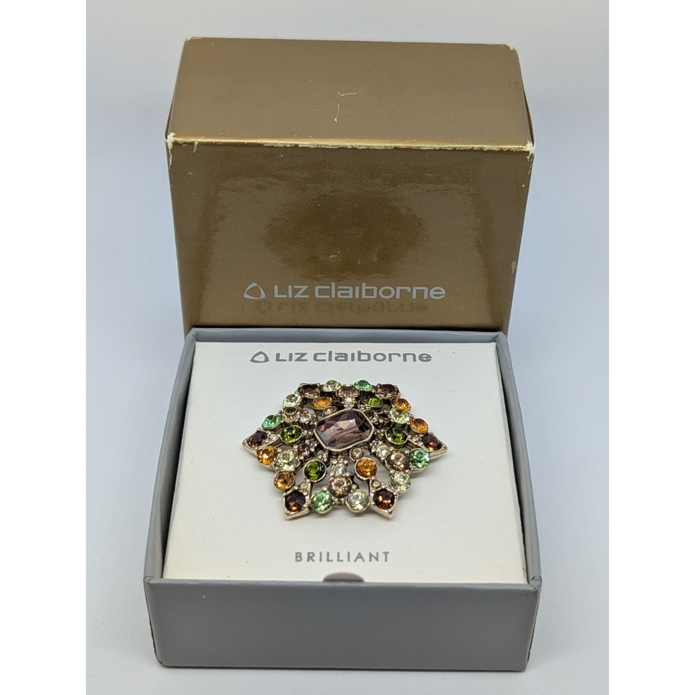 Liz Claiborne Multiple Colored Rhinestones Brooch Pin New